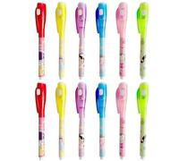 Jcasbdn 12pcs Pen Invisible Encre with UV Light 5 Pouces Fun Invisible Pen Plastic Cartoon Disaring Ink Markers for Kids 812 Class Prizes Spy Gift Party Favors
