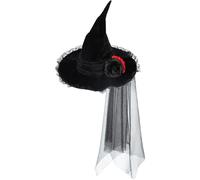 Jcasbdn Chapeau de sorcière, costume de sorcière en velours en dentelle avec voile, accessoires d'Halloween noirs, accessoires cosplay
