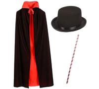 Jcasbdn Costume de Magicien avec Chapeau de Cape Baguette à Double Face Costume Magicien Portable pour Enfants pour Halloween Party Talent Show