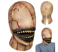 Jcasbdn Halloween Mask Smile Killer Creepy Zombie Mask Headgear Full Head Scary Evil No Face Devil Latex pour Halloween Masquerade Party Cosplay