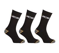 JCB Chaussettes d'activité extérieure pour hommes - Lot de 3 paires de chaussettes à rembourrage thermique épais pour les bottes de travail, la marche et la randonnée - Longueur de la cheville - Noir
