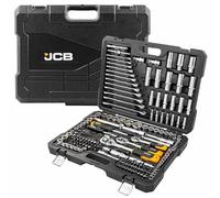 JCB Ensemble de douilles et outils de 218 pièces, douilles 3/8", 1/4" et 1/2", embouts, clés et accessoires pour divers usages mécaniques et d'entretien lourds