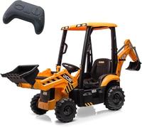 JCB Pelleteuse électrique 4 en 1, pour s'asseoir dessus, avec télécommande, bras de pelle, pelleteuse, 12 V, 4 km/h, pour enfants à partir de 3 ans, jaune