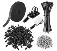 jcdyald Lot de 50 clips de câble adhésifs avec rouleau d'attache de 500,4 | Attaches de fermeture éclair de 20,3 cm, vis incluses. Pinces en nylon pour câbles USB de bureau, mur