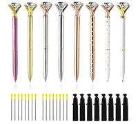 Jcevium GrooE - Lot de 16 stylos à bille diamant (bleu, noir) 8 - stylos à bijoux avec 8 pochettes cadeau en velours - Joli diamant en or, or rose, argent, blanc, violet