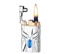 JCFHQGHR Briquet à kérosène Intelligent en métal Mecha, Quatre Modes d'allumage, avec Chambre à gaz Transparente et Visible à LED, Cadeau for Homme(A)