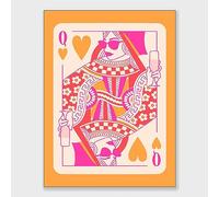 JCFOAS Impression sur toile rétro tendance avec carte à jouer de la reine de cœur, rose et orange, décoration de chambre, salon, chambre à coucher, bar, 40,6 x 61 cm, sans cadre