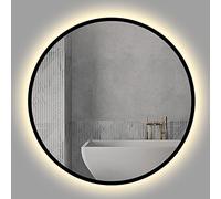 Jcgly Miroir de Salle de Bain LED Rond - Miroir de Courtoisie de Maquillage Éclairé par LED avec Cadre en Métal pour Mur, Miroir Mural, Classé IP44 (Color : Negro, Size : 50cm-Warm Light)