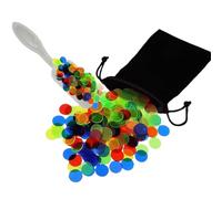 JchEnye 150 pions en Plastique Transparent de 4 Couleurs différentes pour Compter Les jetons de Bingo (Chaque pion Mesure 1,5 cm de diamètre), avec Sac de Rangement et spatule.