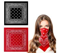 JchEnye 2 articles carrés avec motif paisley en couleur rouge et noire, de dimensions 55 x 55 cm. Ils peuvent être utilisés comme écharpe unisexe, cravate ou bandeau pour le front.