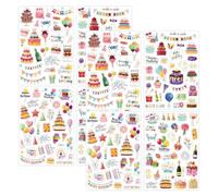 JchEnye 2 Sets Autocollants d’Anniversaire (600+ Motifs), Stickers Cadeaux & Fêtes Auto-adhésifs, pour Livre d’Or, Cartes DIY, Albums, Meubles