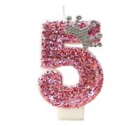 JchEnye Bougies d'anniversaire numéro 5, Bougies d'anniversaire à Couronne, Bougies d'anniversaire personnalisées, décorations de gâteau Rose, 5e Anniversaire, décorations de gâteau pailletées