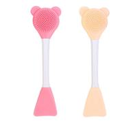 JchEnye Set de 2 Brosses en Silicone en Forme d'Ours - Multifonctions pour Nettoyer le Visage, Appliquer des Masques et Soigner la Peau (Rose + Jaune)