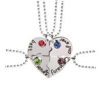 JchEnye Set de 4 Colliers de Meilleures Amies, Design Puzzle - Cœur, 4 Colliers Cadeau d’Anniversaire, Argenté