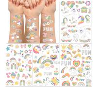 JchEnye Tatouages licornes pour enfants, 118+ tatouages pour filles, tatouages autocollants imperméables pour enfants, packs d'anniversaire licorne, cadeaux licornes pour filles.