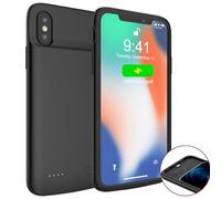 JCK Coque Batterie pour iPhone X/XS/10, [6000mAh] Rechargeable Chargeur Batterie Externe Mince Power Bank Portable Étui Batterie Chargeur Cas Protection pour iPhone XS/X/10 (5,8 Pouces) Noir