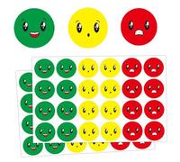 JCKD 1440 pièces Autocollants éducatifs rouges, jaunes et verts 2,5 cm，Autocollants représentant les émotions des enseignants et des enfants : heureux, triste, souriant (3 modèles)