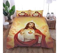 JCKSimpleLife Housse De Couette Jésus Imprimé 3D Polyester Super Doux Chaud Et Confortable Housse De Couette avec Fermeture À Glissière Microfibre Douce Easy Care 200X200Cm
