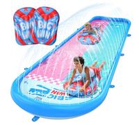 JCLEAL Toboggan aquatique 2 en 1, tapis anti-éclaboussures pour enfants de 4 à 8 ans, tapis anti-éclaboussures pour chiens avec 2 traîneaux coulissants, arroseur pour enfants et adultes, jouet