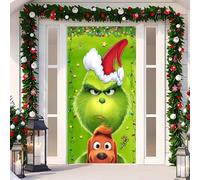 JClorix Décoration Porte de Noël avec Père Noël & Grinch, Couverture Élastique pour Porte d'Entrée, Banderole de Noël Extérieur & Intérieur, Déco de Noël Facile à Installer avec Fixation Velcro