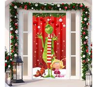 JClorix Décoration Porte de Noël avec Père Noël & Grinch, Couverture Élastique pour Porte d'Entrée, Banderole de Noël Extérieur & Intérieur, Déco de Noël Facile à Installer avec Fixation Velcro