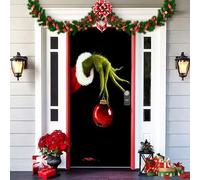 JClorix Décoration Porte de Noël avec Père Noël & Grinch, Couverture Élastique pour Porte d'Entrée, Banderole de Noël Extérieur & Intérieur, Déco de Noël Facile à Installer avec Fixation Velcro