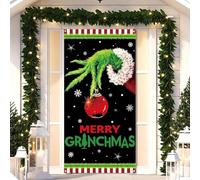 JClorix Décoration Porte de Noël avec Père Noël & Grinch, Couverture Élastique pour Porte d'Entrée, Banderole de Noël Extérieur & Intérieur, Déco de Noël Facile à Installer avec Fixation Velcro