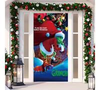 JClorix Décoration Porte de Noël avec Père Noël & Grinch, Couverture Élastique pour Porte d'Entrée, Banderole de Noël Extérieur & Intérieur, Déco de Noël Facile à Installer avec Fixation Velcro