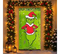 JClorix Décoration Porte de Noël Grinch & Père Noël 90 x 200 cm - Housse de Porte Velcro en Polyester Lavable pour intérieur et extérieur, Banderole de Noël Facile à Installer