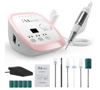 JCMASTER Ponceuse pour Ongles Professionnelle, 35000 tr/min Lime à Ongles Électrique avec Pédale + 6 Embouts Set Manucure Pédicure pour Retirer le Vernis/Gel/Cuticules (Rose)