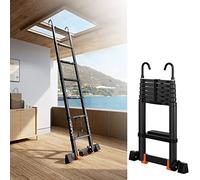 JCNAGXY Échelle télescopique avec Crochets stabilisateur, 5,5 m/5,1 m/4,7 m/3,9 m/3,5 m/2,7 m de Haut, échelle de Grenier télescopique Pliante en Aluminium Noir pour Le Travail Domestique en