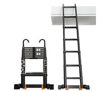 JCNAGXY Échelle télescopique en Aluminium avec stabilisateur Crochet, échelles à Extension télescopiques Noires pour Camping-Car, loft, Maison Grenier, capacité de 330 LB