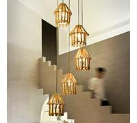 JCNAGXY Indoor Chandelier, Wooden Tree Branch Modeling Lamp Light, 5 Lights Retro Country Pendent, Adjustable Hanging Pendant, Wooden Lampshade, Entryway, Dining Room, Girls Room