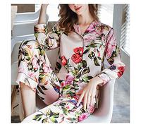 JCNAGXY Pyjamas de Soie survêtement Femmes Real Silk Pyjama Sets SleepingWear Floral imprimées à Manches Longues