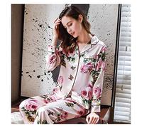 JCNAGXY Pyjamas de Soie survêtement Femmes Real Silk Pyjama Sets SleepingWear Floral imprimées à Manches Longues