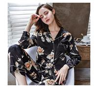 JCNAGXY Pyjamas de Soie survêtement Femmes Real Silk Pyjama Sets SleepingWear Floral imprimées à Manches Longues