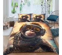 JCOUSDAEO Astronaut Monkey Housse de Couette 3 Pièces 3D Imprimée Microfibre Hypoallergique Sci-FI Cartoon Style Ensemble De Literie avec 2 x Taies d'oreiller Respirante for Hommes Single（140x200cm）