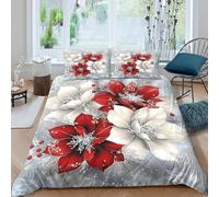 JCOUSDAEO Christmas Flowers Housse de Couette Microfibre 3 pièces Imprimé en 3D Hypoallergique Hiver Festive Style Parure de Lit avec Fermeture Éclair Ultra Douce for Les Enfants Single（140x200cm）