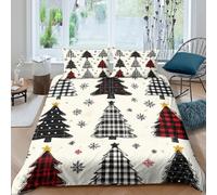 JCOUSDAEO Christmas Trees Housse de Couette 3 pièces 3D Effet Confortable Noir Blanc Plaid Style Ensemble De Literie avec 2 Taies d'oreiller for Adulte Enfants Filles Double（200x200cm）