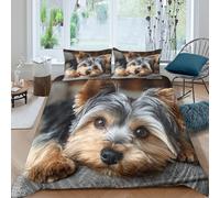 JCOUSDAEO Cute Yorkshire Linge de Lit Respirante Microfibre 3 Pièces 3D Imprimée Fluffy Pet Housse de Couette avec Taie d'oreiller Entretien Facile for Chambre de garçons Double（200x200cm）