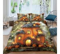 JCOUSDAEO Halloween Pumpkin Linge de Lit Microfibre 3 Pièces 3D Imprimée Confortable Fairy Tale Parure de Lit avec Fermeture Éclair Ultra Douce for Décoration de Chambre Double（200x200cm）