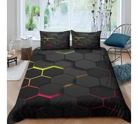 JCOUSDAEO Hexagon Motif Ensemble De Literie 3 Pièces 3D Effet Confortable Moderne Tech Design_ Housse de Couette avec Fermeture Éclair Ultra Douce for Décoration de Chambre Super King（260x220cm）