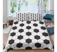 JCOUSDAEO Hexagon Motif Housse de Couette résistante 3 pièces 3D Imprimée Léger Noir Blanc géométrique Ensemble De Literie avec Taie d'oreiller Entretien Facile for Adultes Enfants Single（135x200cm）