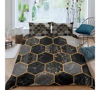 JCOUSDAEO Hexagon Patterns Linge de Lit 3 pièces 3D Effet résistante Moderne géométrique Design Ensemble De Literie avec Taie d'oreiller Entretien Facile for Chambre de Adolescents Double（200x200cm）