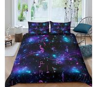 JCOUSDAEO Music Notes Linge de Lit Léger Microfibre résistante 3 Pièces 3D Effet Cosmic Musical Design Parure de Lit avec 2 Taies d'oreiller Hypoallergique for Chambre Enfants Super King（260x220cm）