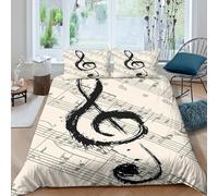 JCOUSDAEO Musical Note Parure de Lit 3 pièces 3D Effet Microfibre résistante Artistique Brush Style Ensemble De Literie avec Fermeture Éclair Facile d'entretien for Hommes Super King（260x220cm）