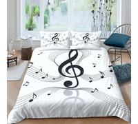JCOUSDAEO Musical Notes Parure de Lit Microfibre 3 Pièces 3D Imprimée Confortable Noir Blanc Artistique and Ensemble De Literie avec Fermeture Éclair Ultra Douce for Adolescent Super King（260x220cm）