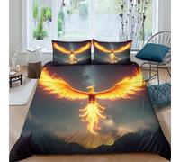 JCOUSDAEO Mythical feu Ensemble De Literie Microfibre Hypoallergique 3 Pièces 3D Effet Respirante Fantaisie Phoenix Parure de Lit avec Fermeture Éclair Douce for Chambre Adulte Single（140x200cm）