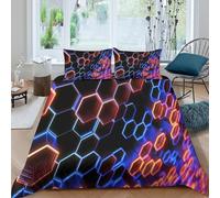 JCOUSDAEO Neon-Hexagon- Ensemble De Literie Hypoallergique Microfibre 3 pièces Imprimé en 3D Futuristic-Tech- Parure de Lit avec Taie d'oreiller Ultra Douce for Chambre à Coucher King（220x240cm）
