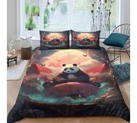 JCOUSDAEO Panda Assis Linge de Lit 3D Effet Microfibre 3 Pièces Hypoallergique Fantaisie Dream scène Parure de Lit avec Taie d'oreiller Super Douce for Chambre Enfants Single（140x200cm）